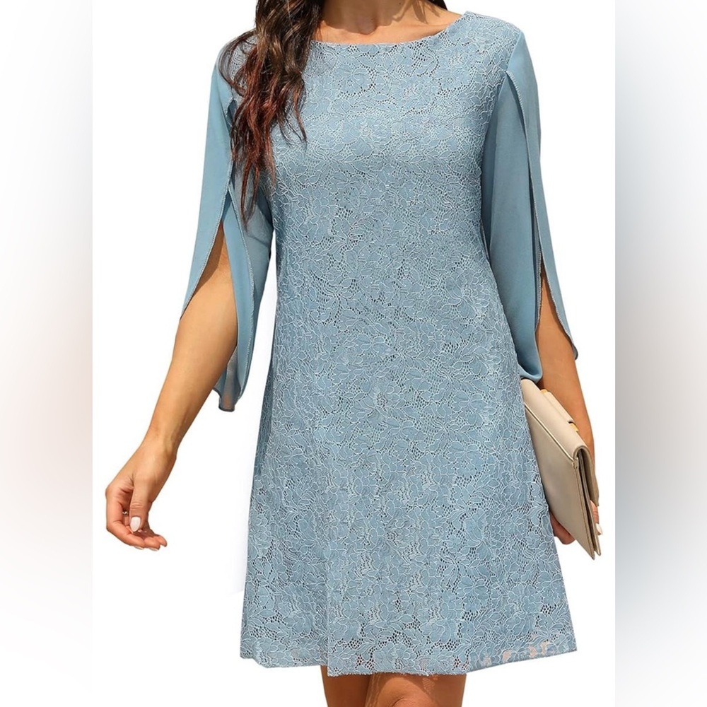 NEW Cooan Wedding Guest Cocktail Formal Light Blue Lace Dress XL